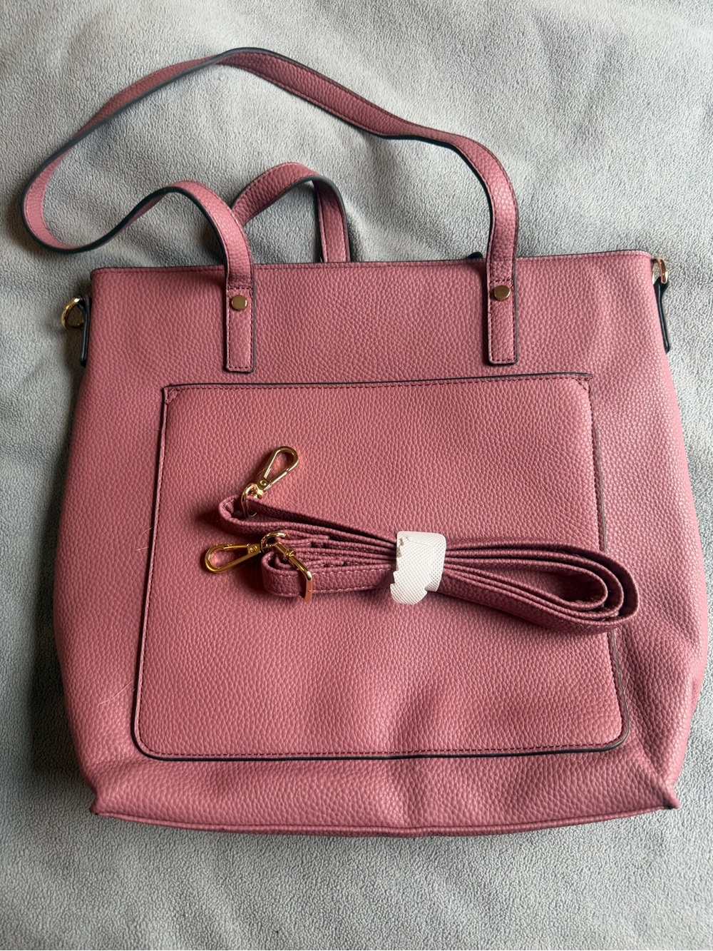 Blush Pink Pebbled Tote with Detachable Strap